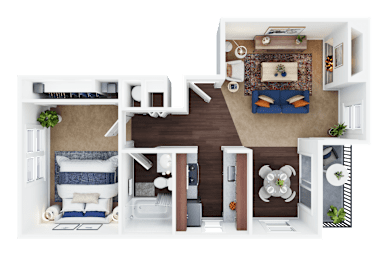 Chardonnay floor plan 1 bed 1 bath 690-729 sq. ft. at Folsom Ranch, Folsom, CA, 95630